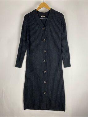Faherty Jackson Cotton Blend Ribbed Knit Stretch Duster Sweater Cardigan Dress S